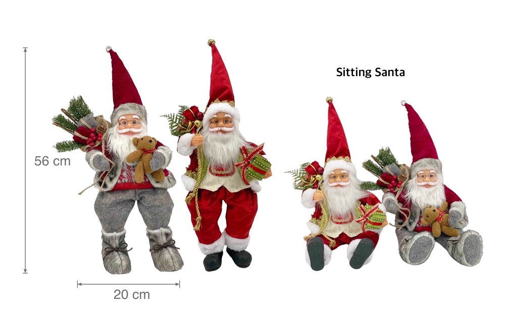 bulk 6 Xmas Plush Sitting Santa Assort 56cm