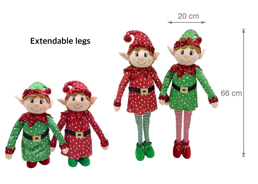 bulk 6 Xmas Plush Extendable Standing Elves W Sequins Assort 66cm