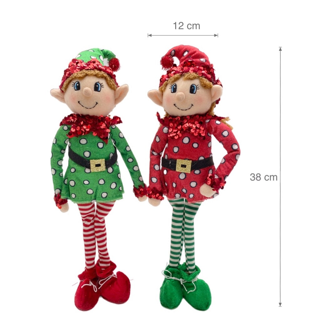 bulk 12 Xmas Plush Standing Elves W Sequins Med Assort 38cm