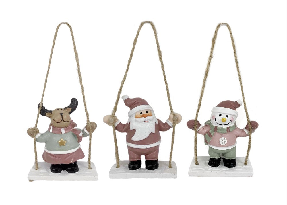 bulk 24 Xmas Hanging Swing Deco Assort 13cm