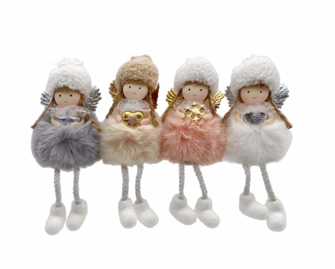 bulk 24 Xmas Sitting Furry Angel Deco Assort 19cm