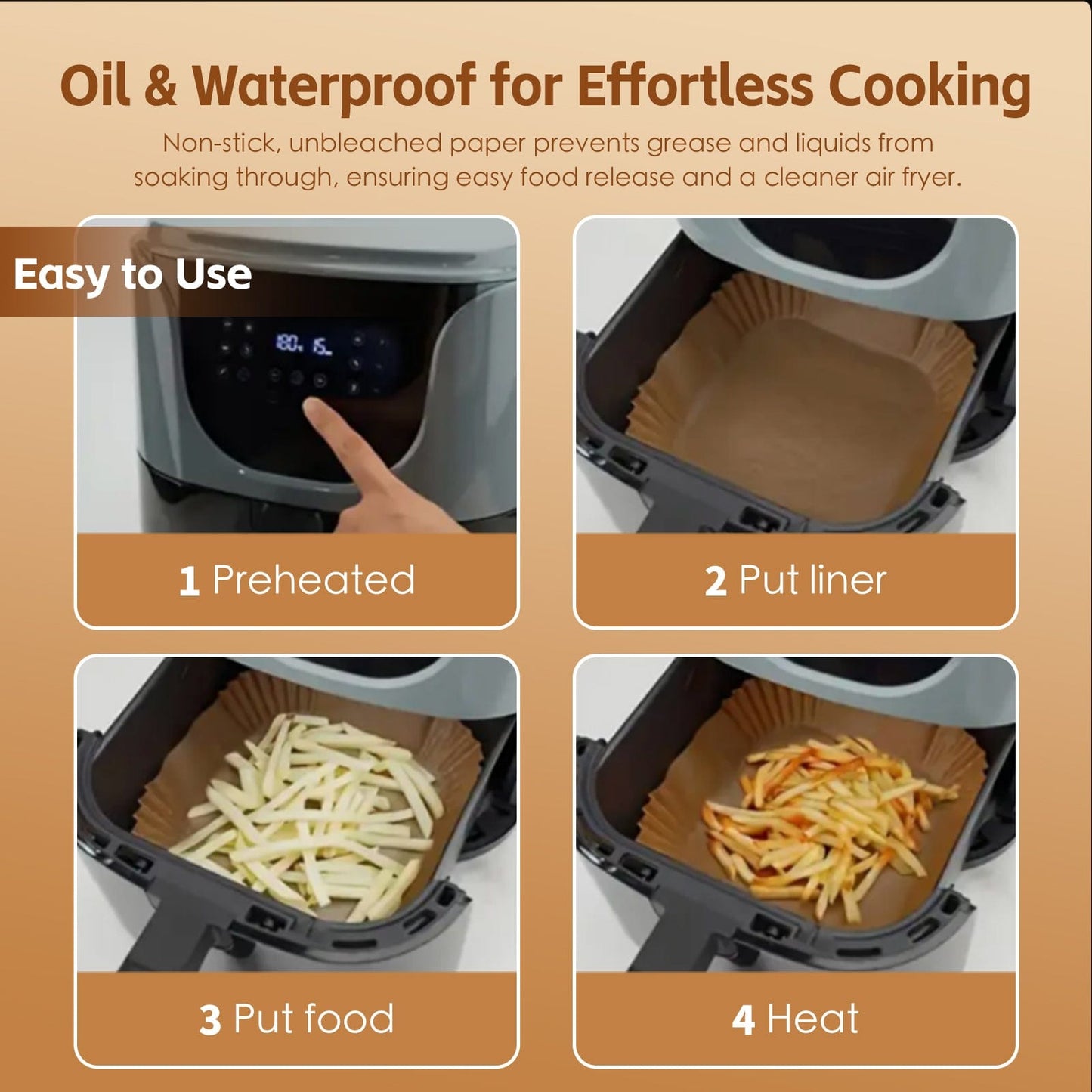 100 Pcs 16.5cm Square Disposable Unbleached Silicone Paper Dish Air-fryer Liner