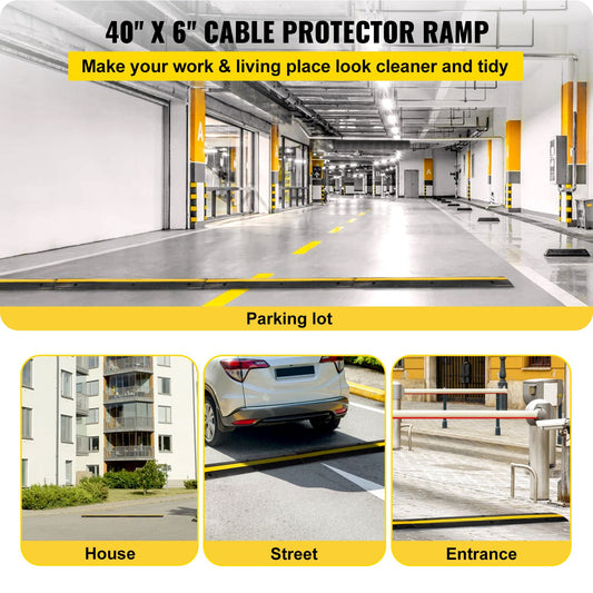 Cable Protector 18000lbs Single Channel Rubber Cable Hose Protector 4 Pack Cable Hose Protector Floor Outdoor Cable Protector Ramp Modular Rubber Hose Protector Floor Cover Protector (4 pack)