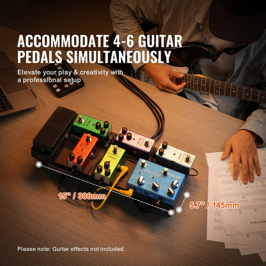 Guitar Pedal Board, 15'' x 5.7'', Aluminum Alloy 0.8 lbs Super Light Guitar Effects PedalBoard with Carry Bag High Quality Velcro Fixed Strap Shoulder Strap, Accommodate 4-6 Guitar Pedals, Small