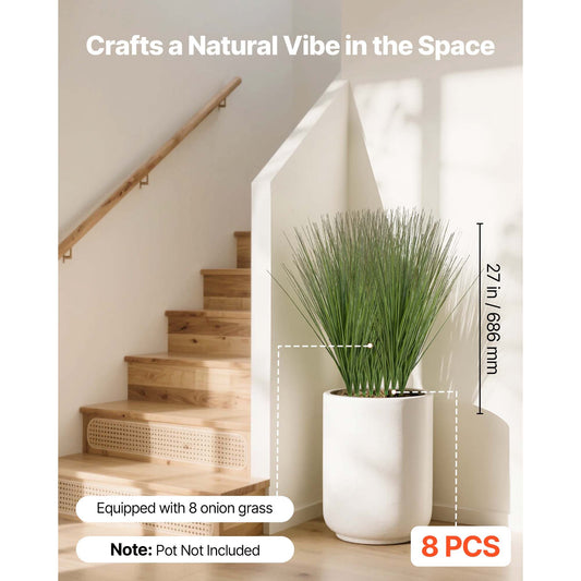 Artificial Grass Plant, 686mm Faux Onion Grass Fake Greenery Shrubs Plant, Premium PVC for Indoor Outdoor House Home Garden Office Room DΓ©cor, Housewarming, 8 Pack Green