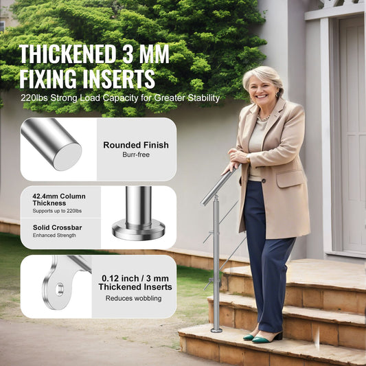 39.4in Handrails for Outdoor Steps 2 Crossbars Staircase for Porch Deck
