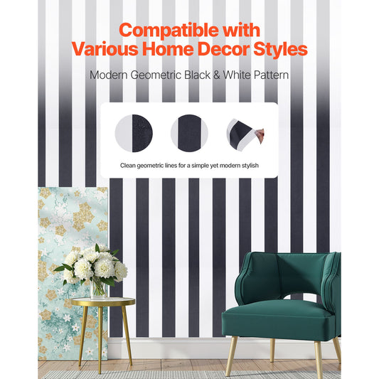 Peel and Stick Wallpaper, 45cm x 15m Contact Paper Black White Modern Geometric Waterpoof Self Adhesive, Easy to Clean Wall Decorative Vinyl Roll for Bedroom Kitchen Office Bathroom