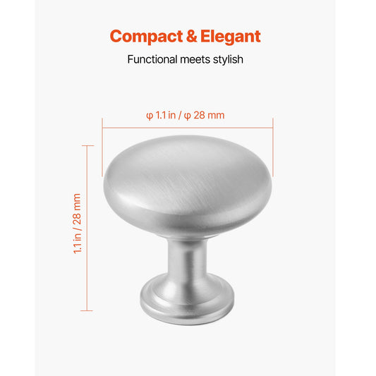 Cabinet Knobs, 25 Pack, 28 mm Zinc Alloy Drawer Pulls Door Handles, Mushroom Kitchen Solid Knobs Dresser Handles, Cupboard Hardware with Screws for Bathroom Closet Cabinets Drawers, Nickel Color