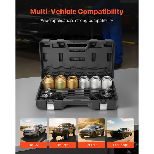 Pull and Press Sleeve Kit, 26 PCS, Steel Bush Removal Insertion Sleeve Tools with Carrying Case, Compatible with LCV and HGV Engines, for Removing and Installing Bushings, Bearings, and Seals