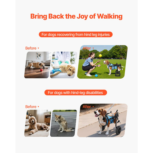 Dog Wheelchair for Back Legs, Adjustable 2 Wheels Pet Wheelchair, Lightweight Dog Cart with Shock-Absorbing Wheels, Mobility Support Wheel Chair for Disabled Injured Dogs up to 10kg, Small
