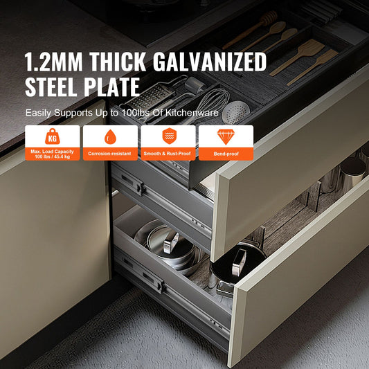 6 Pairs of 558.8mm Drawer Slides Side Mount Rails, Heavy Duty Full Extension Steel Track, Soft-Close Noiseless Guide Glides Cabinet Kitchen Runners with Ball Bearing, 100 Lbs Load Capacity