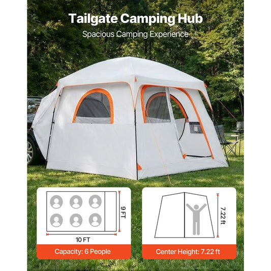 Large SUV Tent for 6 Person, 3.05 x 2.74m 3-Season SUV Tailgate Tent with Ventilated Doors & Mesh Windows, PU2000mm Waterproof Dual-Use Car Rear Hatch Tents for Outdoor Camping Hiking