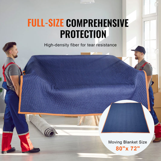 Moving Blankets, 2032 x 1829 mm, 29.5 kg/dz, 12 Packs, Professional Non-Woven & Recycled Cotton Packing Blanket, Heavy Duty Mover Pads for Protecting Furniture, Floors, Appliances, Blue/Orange