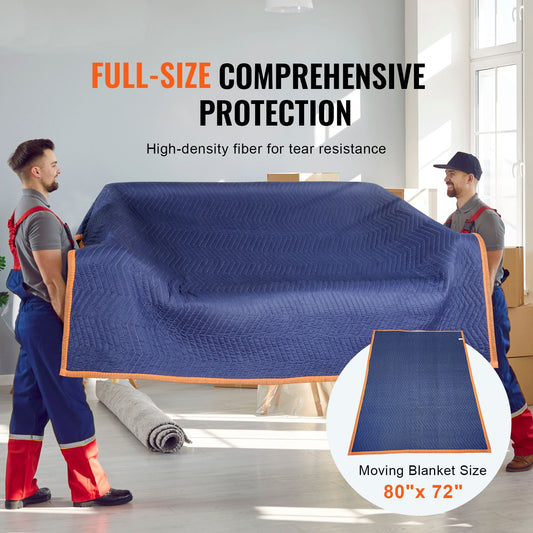 Moving Blankets, 2032 x 1829 mm, 15.6 kg/dz, 12 Packs, Professional Non-Woven & Recycled Cotton Packing Blanket, Heavy Duty Mover Pads for Protecting Furniture, Floors, Appliances, Blue/Orange
