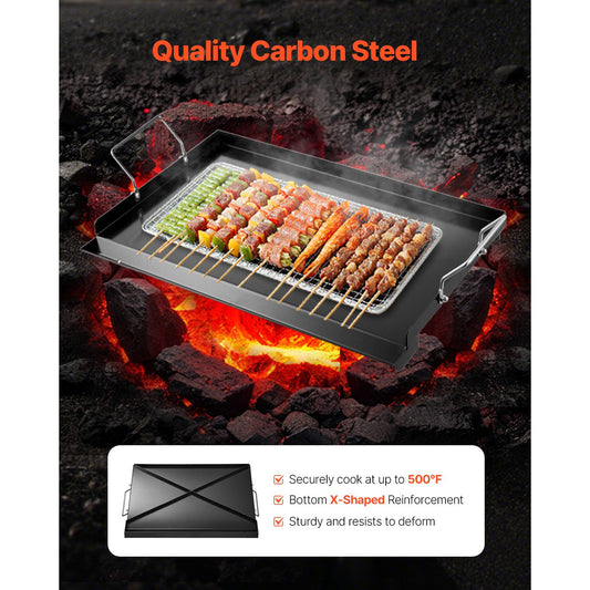 Carbon Steel Griddle, 24x16 inch Universal Flat Top Rectangular Plate, Gas Grill Griddle for BBQ Grill, Teppanyaki, Portable Family Cookware with Handle, for Camping Tailgating Party