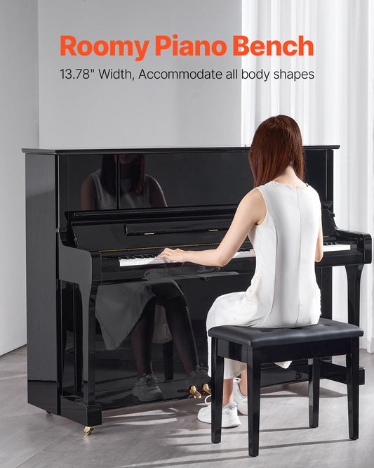 Piano Bench, 22" x 13.78" x 19", Keyboard Piano Chair with High-Density Padded Cushion, Storage Compartment for Music Books, Wooden Piano Bookcase Stool Seat, for Vanity, Living Room, Bedroom
