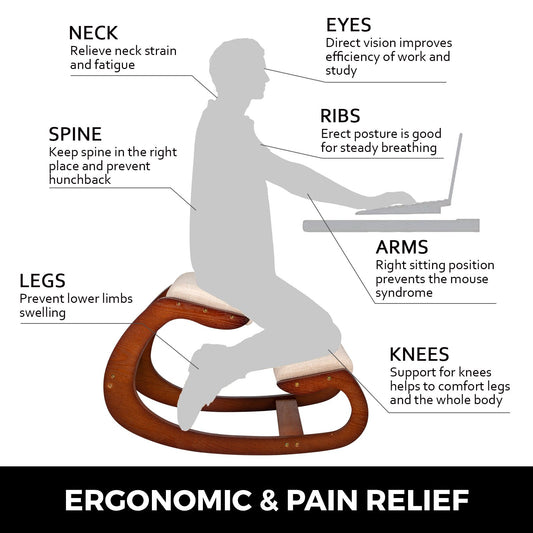 Ergonomic Kneeling Chair Wood Neck Pain Relief Stool