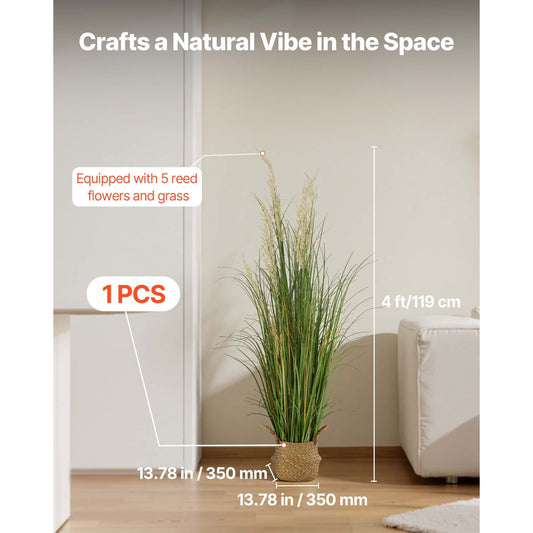 Artificial Grass Plant, 1194mm Reed Flower Grass in Pot, Premium PVC Faux Fake Greenery Shrubs Plant for Indoor Outdoor House Home Garden Office Room DΓ©cor, Housewarming, 1 Pack Green
