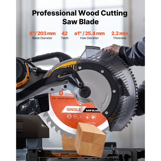 Circular Saw Blade, 203 mm Diameter, 42 Sharp Alloy Teeth, 25.4mm Arbor, Fine Finish, Wood Cutting Blade for Circular Saw, with Noise-Reducing Heat Vents, for Cutting Plywood, OSB, and Hardwood