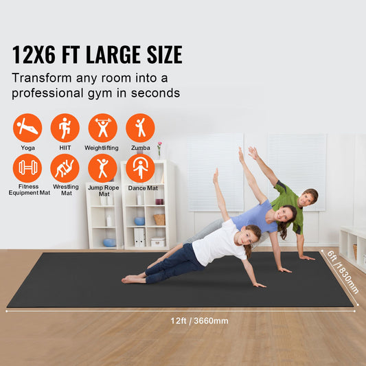 Exercise Mat, Non Slip High Density Premium Yoga Mat, Exercise Yoga Mat for Men Women, Fitness & Exercise Mat with Bag & Carry Strap, for All Types of Home Yoga, Pilate & Floor Workout (12x6ft)