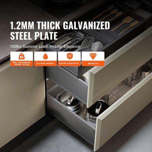 6 Pairs of 457.2mm Drawer Bottom Side Mount Rails, Heavy Duty Full Ball Bearing Extension Steel Track, Soft-Close Noiseless Guide Glides Cabinet Kitchen Runners with Locking Mechanism, 100 Lbs