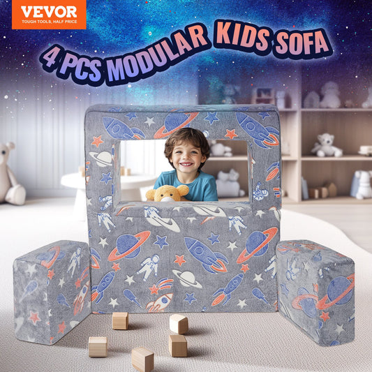 Modular Kids Play Couch 4Pc Glow in Dark Toddler Chair Grey