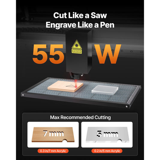 55W CO2 Laser Engraver, 500 x 300 mm, Desktop CO2 Laser Engraver and Cutter Machine with 16MP Camera, Water Pump, Rotary Axis, Compatible with LightBurn CorelDRAW RDWorks, for Wood Acrylic Glass