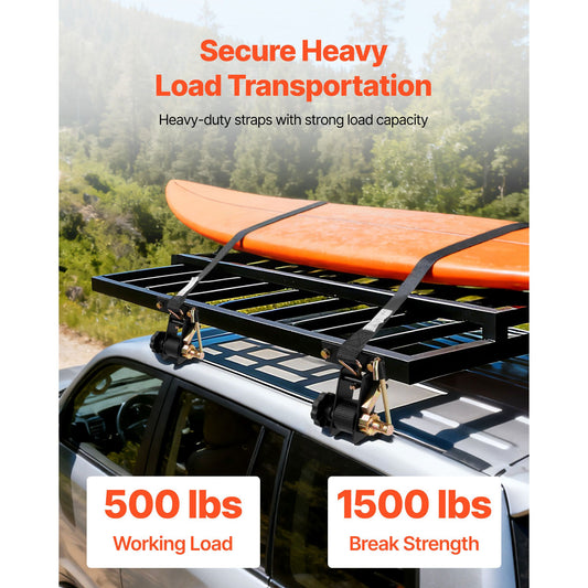 Ladder Rack Ratchet Straps, Black Square Tube Mount, 38 mm Wide x 2.25 m Long Black Ladder Rack Straps with Double J-Hooks, 226.8 kg Load Heavy Duty, Cargo Buckle Lock Strap (8 Pack)