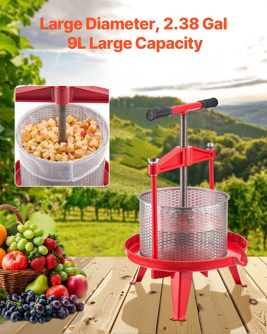 Giselle 9L Fruit Wine Press Stainless Steel Manual Juice Cider Maker