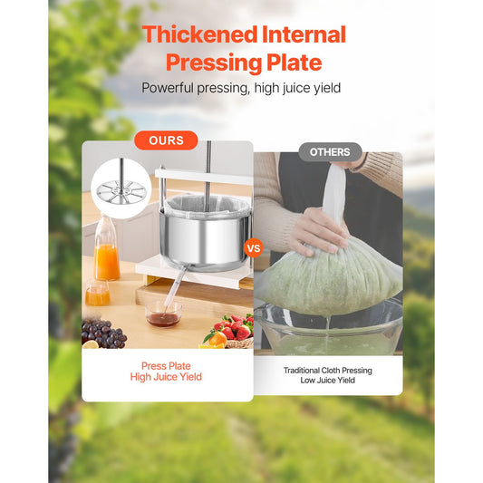 3.17 Gal/12L Fruit Wine Press, 2 Stainless Steel Barrels, Manual Juice Maker, Cider Apple Grape Tincture Honey Olive Oil Making Press with Triangular Handle for Outdoor Kitchen Home