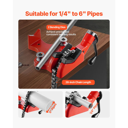 Heavy-Duty Pipe Chain Vise, 1/4" - 6" Pipe Capacity, 28" Rugged Chain & Cast Iron Base, Industrial-Grade Pipe Clamping for Plumbing, Automotive Repairs, Metalworking