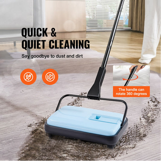 Carpet Sweeper Manual, Floor Sweeper with 300 ml Dustbin Capacity Easy to Empty, 17 cm Cleaning Width for Home Office Carpets Pet Hair Dust, Blue