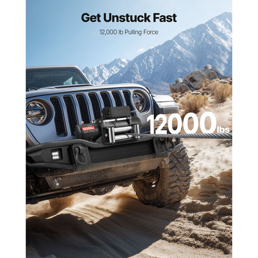 Electric Winch, 5400 kg Load Capacity, 12V DC Truck Winch with Ξ¦9.1 mm x 24 m Steel Rope, Wireless & Wired Remote Control, IP55 Waterproof for Towing SUV Jeep Trailer Boat Off-Road Vehicle