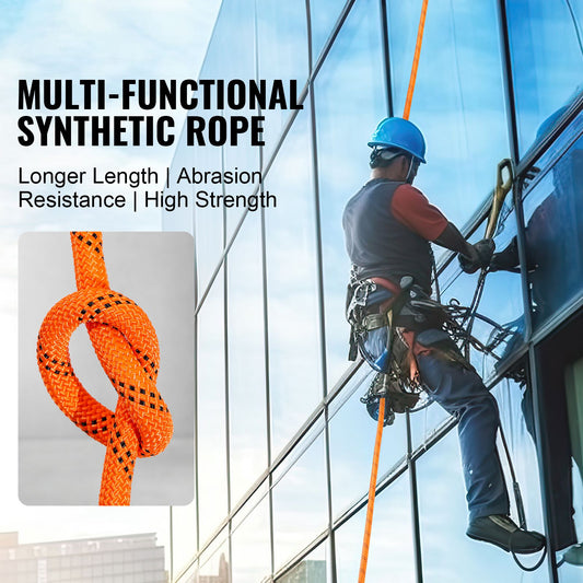Double Braided Polyester Rope, 19 mm x 67.06 m, 24 Strands, 88.96kN Breaking Strength Outdoor Climbing Rope, Arborist Rigging Rope for Rock Hiking Camping Swing Rappelling Rescue, Orange/Black