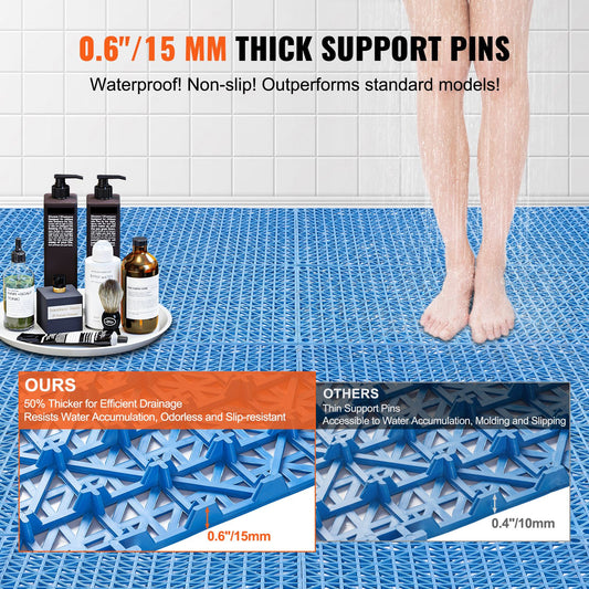 Modular Interlocking Cushion, 50 Pack 30 x 30 cm Splicing Drainage Mats, Soft PVC Interlocking Drainage Floor Tiles, Non-Slip Drainage Holes for Restroom, Bathroom, Kitchen, Pool, Wet Area, Blue