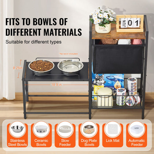 Pet Feeding Station with Storage Dog Food & Toy Organizer Raised Dog Bowls