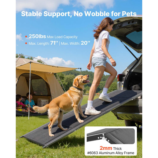 Dog Ramp for Cars, 1800 Γ 508 mm, Folding Pet Ramps for Medium & Large Dogs up to 113 kg, Pet Stair Ramp with Non-Slip Oxford Fabric Surface, Portable Outdoor Dog Car Ramps for SUV & Truck