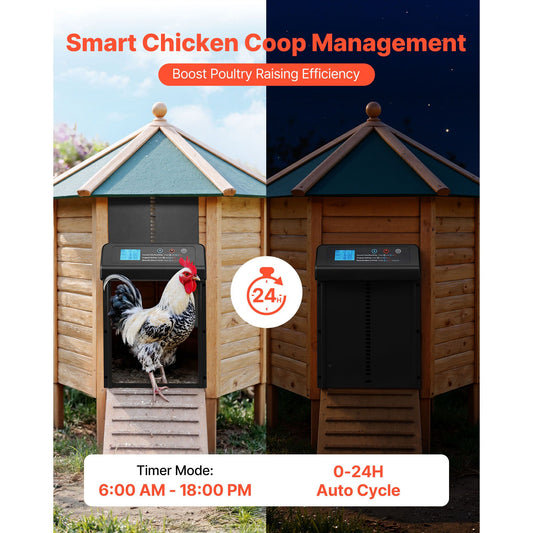 Automatic Chicken Coop Door, Battery Powered Chicken Coop Door with Timer & Manual Setting, Anti-Pinch Security, Durable Aluminum Alloy, Auto Chick Run Gate Opener with Waterproof Sealing, Black