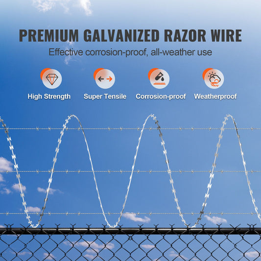 Razor Wires, 98 ft Razor Barbed Wire, 2 Rolls Razor Wire Fencing Razor Fence, Razor Ribbon Barbed Wire Galvanized Razor Wire Fence, Rolls Razor for Garden