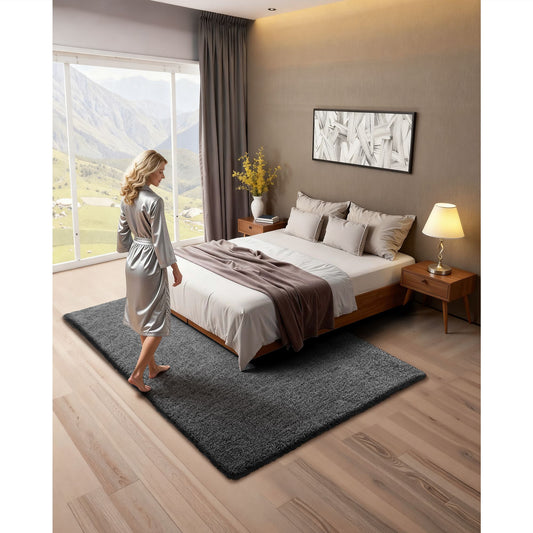 Indoor Plush Area Rugs, 1.52 x 2.44 m Soft Plush Carpet, Furry Shag Area Rugs for Living Room, Bedroom, Sunroom, Modern Home Decor Aesthetic, Non-Shedding, Non-Woven, Slip-Resistant, Dark Gray
