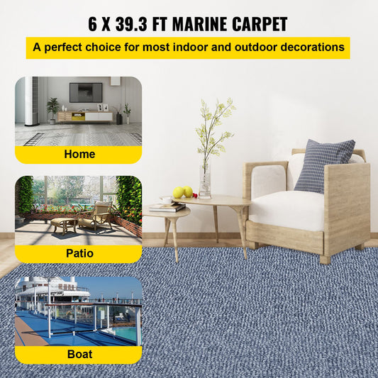 Gray Marine Carpet 6 ft x 39.3 ft Marine Carpeting Marine Grade Carpet for Boats with Waterproof Back Outdoor Rug for Patio Porch Deck Garage Outdoor Area Rug Runner Anti-Slide Porch Rug,1.8x12m