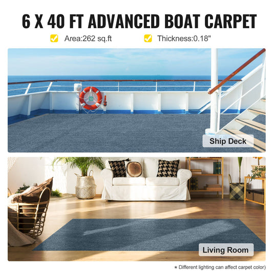 Gray Marine Carpet 6 ft x 39.3 ft Marine Carpeting Marine Grade Carpet for Boats with Waterproof Back Outdoor Rug for Patio Porch Deck Garage Outdoor Area Rug Runner Anti-Slide Porch Rug,1.8x12m