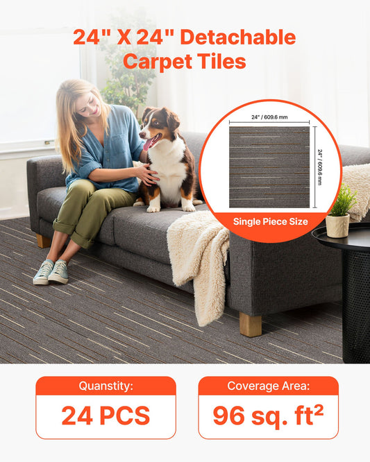 Carpet Tiles Reusable 610x610 mm, 24 PCS Modular Carpet Square Rug, Commercial Floor Soft Padded for Seamless Cover 8.9γ‘, Easy DIY Replacement for Living Room Bedroom Office Indoor, Dark Brown
