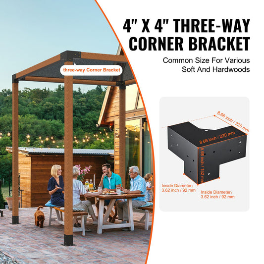 Pergola Bracket Kit 4''x4''(Inner Size 3.6x3.6), 4pcs 3-Way Heavy Duty Corner Bracket Woodworks DIY Post Base Kit, Easy Installation Wooden Beams for Gazebos, Patio Pergolas, Log Cabin Outdoor