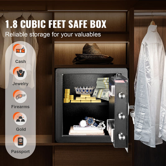 Safe 1.8 Cubic Feet Home Safe Steel for Cash Gold 15.75x13x16.9 inch