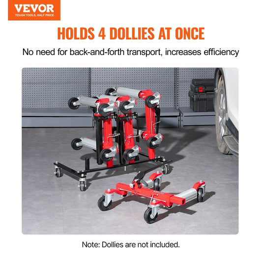 Car Dolly Rack, Storage Rack with 360Β° Rotatable Wheels, Hydraulic Ratchet Trolley Jack Stand Organizer, Jack Stands Holder Storage Rack, 4-Dolly Capacity, Compatible with Most Dollies