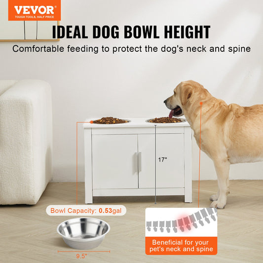 Pet Feeding Station 2 Elevated Dog Bowls Storage Cabinet