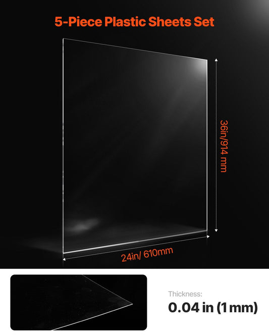 PET Plastic Sheets 5-Pack 610x914mm 1mm Clear Flexible Craft