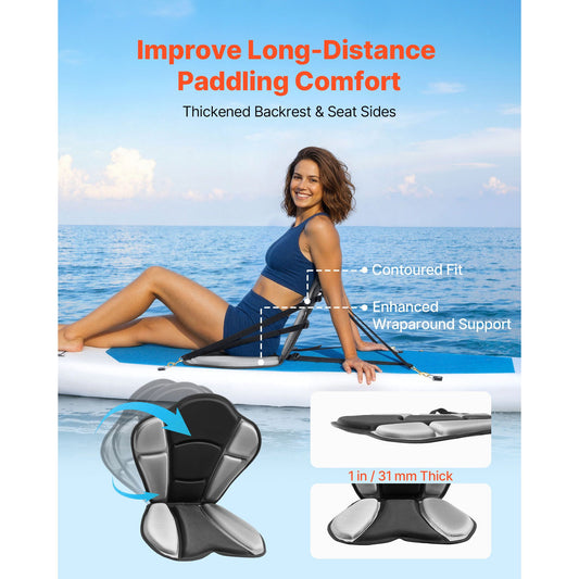Kayak Seat, 1 Pack 31 mm Thick, Universal Paddle Board Seat with Back Support, Sit-on-Top Soft Padded Cushion with Storage Bag & Adjustable Straps for SUP, Fishing/Inflatable Kayak, Rowboat