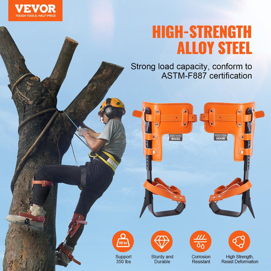 Tree Climbing Spikes Set 1 Pair Steel Spurs Safety Rope Harness 350lbs